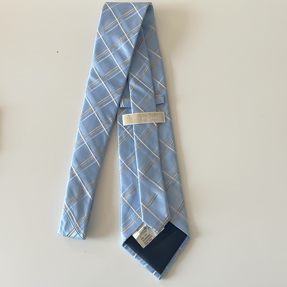 Light Blue and Gold/White Striped Silk Tie - Michael Kors - Picture 5 of 9